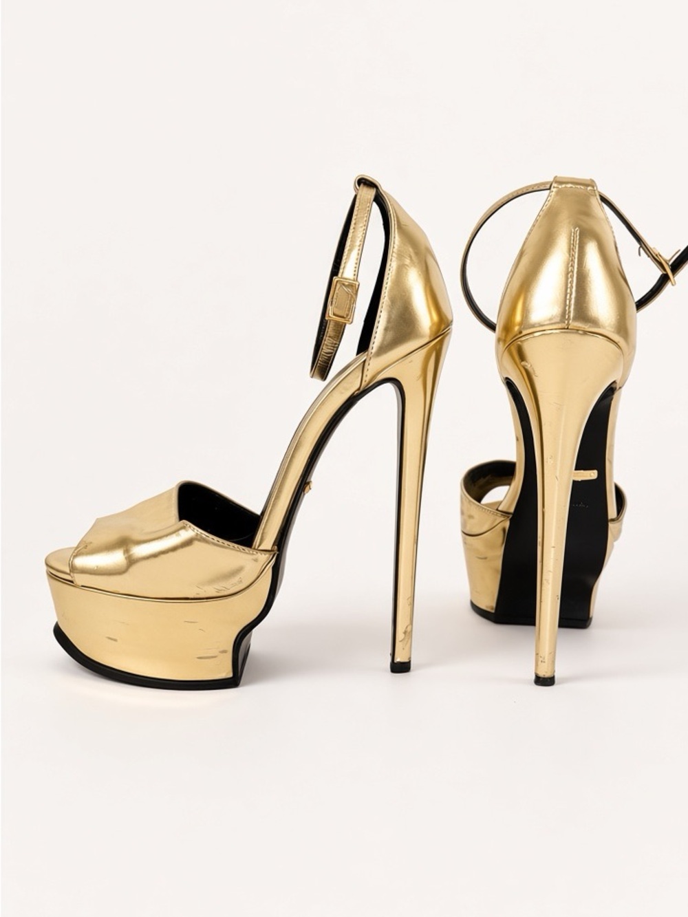 Roberto Cavalli Metallic Gold Platform Stiletto Sandals with Ankle Strap